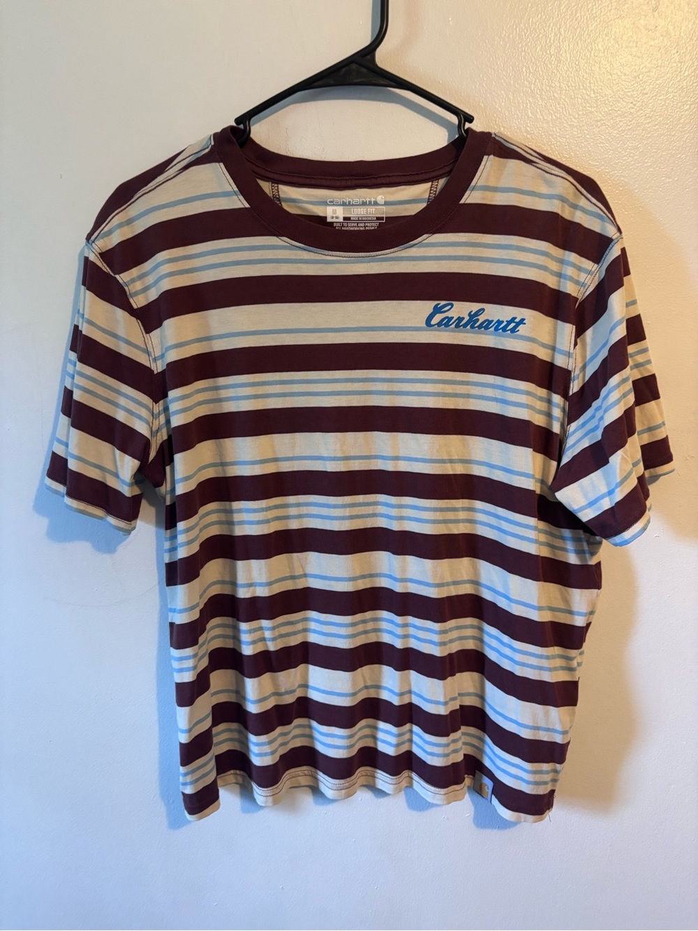Carhartt Striped Short-Sleeve Tee in Burgundy and Cream